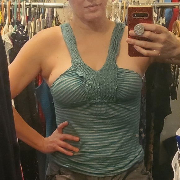 Candie's Striped Strappy Blue/Gray Summer Tank Top w/Ruffles Sz M - Picture 9 of 9